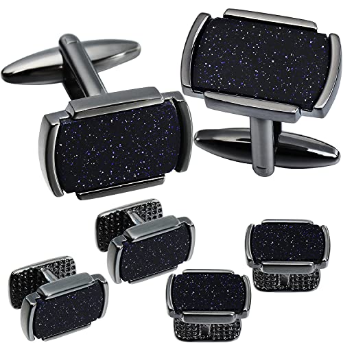 HAWSON Cufflinks and Studs for Men-Mens Fashion Cufflinks and Tuxedo Shirt Studs Set for Regular Weeding Business Accessories - color: Blue gold stone set