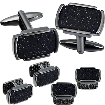 HAWSON Cufflinks and Studs for Men-Mens Fashion Cufflinks and Tuxedo Shirt Studs Set for Regular Weeding Business Accessories - color: Blue gold stone set