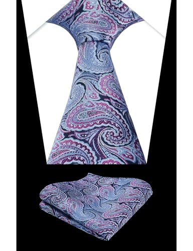 Alizeal Mens Gradient Paisley Necktie and Pocket Square Set | Elegant Design Perfect for Weddings Banquets Business Formal Events - color: 900-blue+magenta