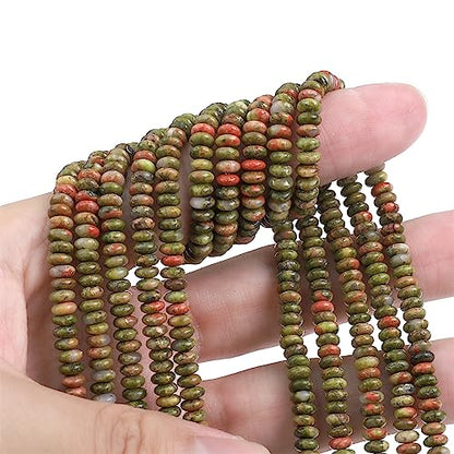 BEADIA Natural Unakite Spacer Beads Caps Rondelle Disk Loose Beads for Beading Jewelry Making 4mmx2mm 38cm - color: Unakite, size: Rondelle Disk 4mm x 2mm