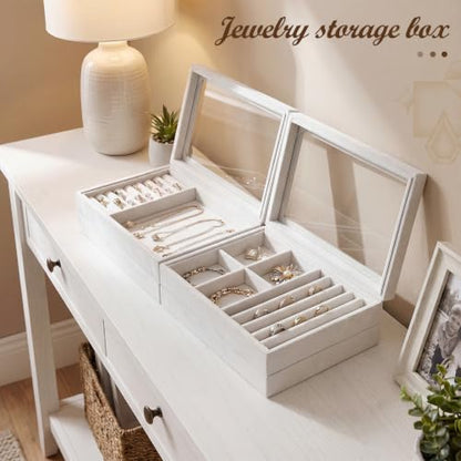 SiliFine Set of 4 Large Stackable Velvet Jewelry Trays with 4 Lids,Beige - color: Beige
