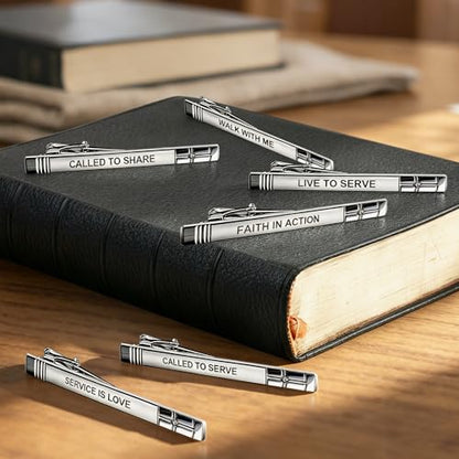 Missionary Tie Clip for Men, Live to Serve Design Tie Bar with Presentation Box for Formal Wear