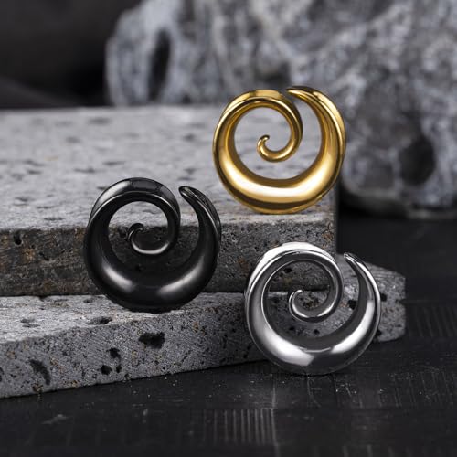 2PCS Spiral Saddle Ear Tunnels Plugs 316 Stainless Steel Ear Gauges Hypoallergenic Earrings Expander Stretcher Piercing Body Jewelry - color: Silver, size: 12mm(1/2")