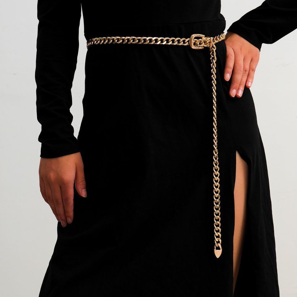 Women's Metal Waist-Chain-Belt Golden-Cowgirl-Belts Adjustable Waistband | Chain Belt for Women, Gold Chain Belt for Dresses Jeans