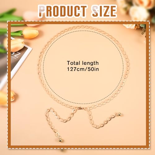 Metal Waist Chain Belt for Women, Dainty Body Link Jewelry, Adjustable Loin Chain Link Body Waist Long Hollow Belt for Jean Pants Dress (Gold)