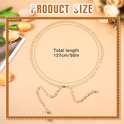 Metal Waist Chain Belt for Women, Dainty Body Link Jewelry, Adjustable Loin Chain Link Body Waist Long Hollow Belt for Jean Pants Dress (Gold)