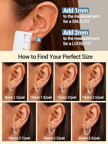 PROSTEEL Huggie Hoop Earrings For Women with 925 Sterling Silver Post | 8/10/12/14/16/18/20mm,14K Gold Plated/Black/Rose Gold/Silver Brass Lightweight Cubic Zirconia Cartilage Piercing Earring - color: 1. Silver, size: 12mm