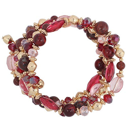 Coiris 3 Layers Illusion Wire Beaded Statement 19.5" Necklace for Women - color: ST0001-wine