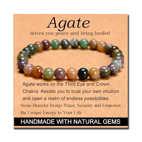 MASSIVE BEADS Handmade Yoga Stretch Elastic Bracelet Natural Stone Crystal Healing Power Energy Gifts for Unisex Adult 4mm 6mm 8mm 10mm - color: Indian Agate(Peaceful), size: 6mm