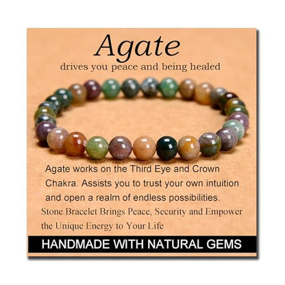 MASSIVE BEADS Handmade Yoga Stretch Elastic Bracelet Natural Stone Crystal Healing Power Energy Gifts for Unisex Adult 4mm 6mm 8mm 10mm - color: Indian Agate(Peaceful), size: 6mm