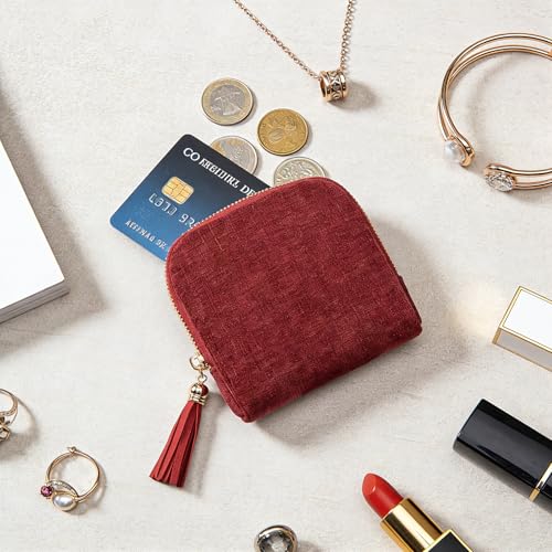 Women's Coin Purses Velvet Mini Travel Jewelry Case Bag with Tassel - color: A-Wine Red