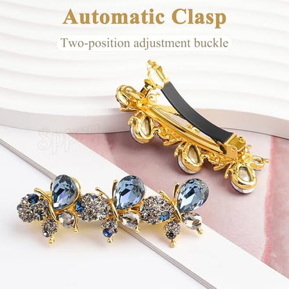 Elegant Crystal Butterfly Hair Barrette for Women, Blue | Medium Size, Sparkly Rhinestones - color: Blue