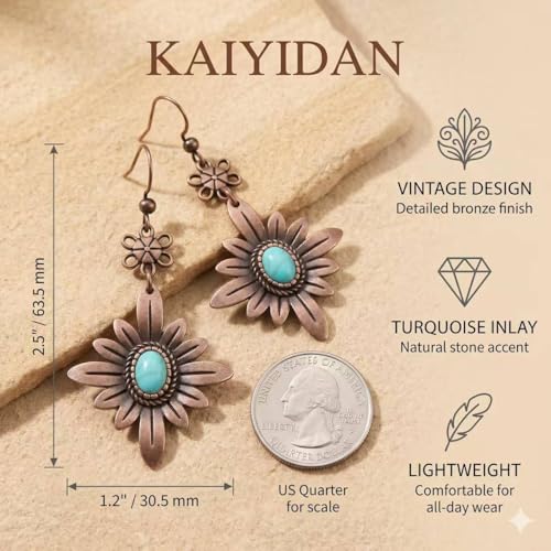 Boho Turquoise Dangle Earrings For Women Trendy,Western Blue Gemstone Drop Earings,Vintage Gothic Ethnic Statement Beach Vacation Long Birthstone Earrings with Leaf Teardrop Turquoise Crystal Tassels,Fashion Jewelry Birthday Gift. - style: A7 Mums Bronze