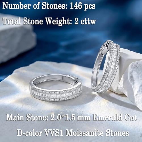 D-Color VVS1 Moissanite Hoop Earrings for Women 925 Sterling Silver Earrings Emerald Cut Pave - style: 925 Sterling Silver-Emerald Moissanite 1