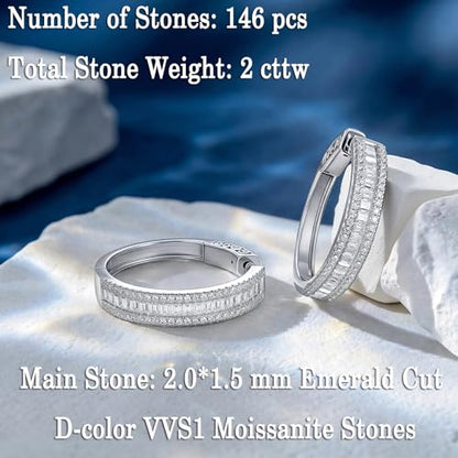D-Color VVS1 Moissanite Hoop Earrings for Women 925 Sterling Silver Earrings Emerald Cut Pave - style: 925 Sterling Silver-Emerald Moissanite 1