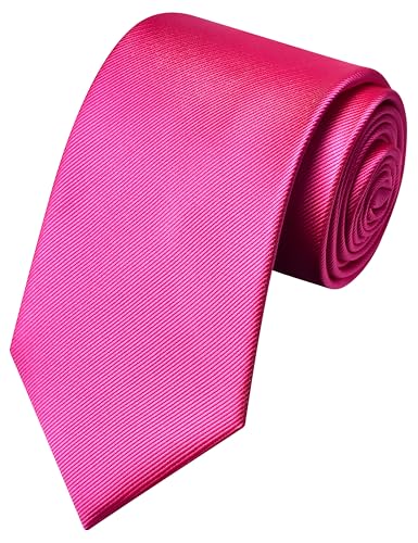 GUSLESON 3.15"（8cm） Solid Color Necktie and Pocket Square Cufflinks Sets For Men + Gift Box - color: Hot Pink