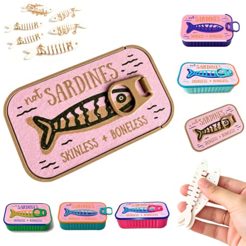 Sardines Travel Jewelry Box, Sardine Tin Jewelry Box, 3d Printed Sardine Tin Like Jewelry Case, with Fish-Shaped Holders for Earrings and Charms, Portable Earring Organizer (Plus size-H-6 Fishbones) - color: Plus size-H-6 Fishbones