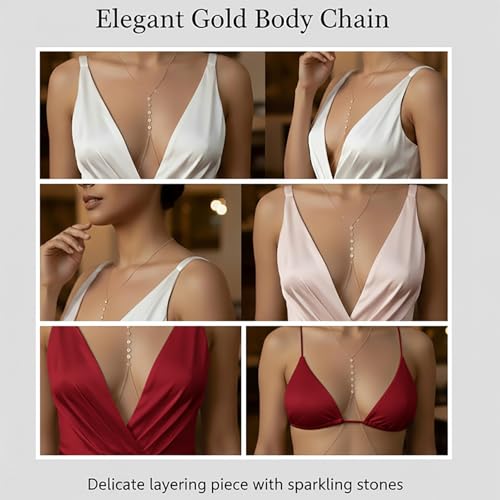 Crystal Body Chain Jewelry Set, 14K Gold Bikini Crossover Chains, Rhinestone Belly Waist Chain for Women