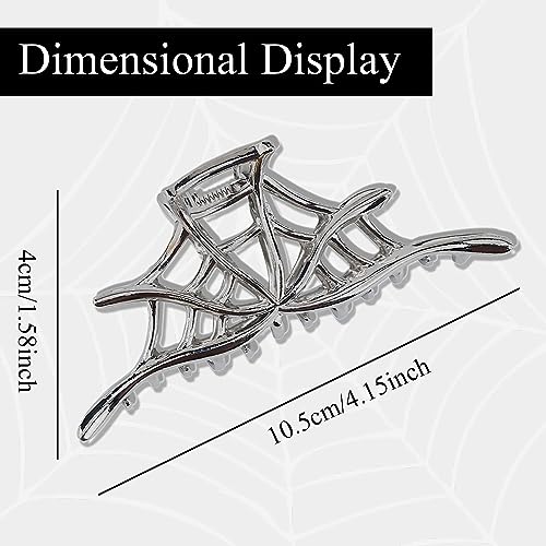 Spider Web Alloy Hair Claw Clips, 1Pcs Silver Punk & Y2K-Style Hair Accessory for Thin Hair - color: Silver Spider Web