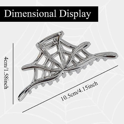 Spider Web Alloy Hair Claw Clips, 1Pcs Silver Punk & Y2K-Style Hair Accessory for Thin Hair - color: Silver Spider Web