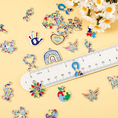 MARFOREVER 40 Pcs/20 Pairs Autism Awareness Charms for Jewelry Making | Autism Charm for Jewelry Making, Autism Alloy Puzzle Pendants, Bracelet Necklace Earrings, Autism Awareness Stuff Accessories - style: Autism Awareness