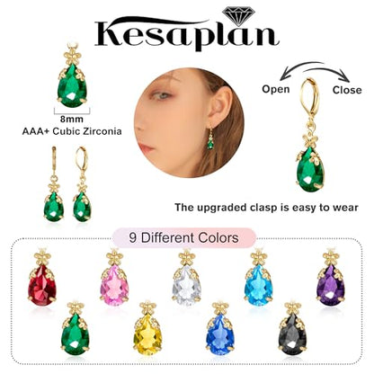 Dangle Earrings for Women Multicolor Crystal Drop Earrings Set Leverback Teardrop Earrings 925 Silver and 14K Gold Plated Hypoallergenic Fashion Cubic Zirconia Dangle Earrings Trendy Jewelry Gifts for Women - style: Teardrop Set-G 3