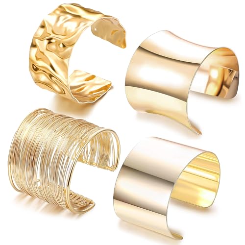 RIOSO 4 Pcs Cuff Bracelets for Women Statement Thick Chunky Cuffs Bangle Bracelet