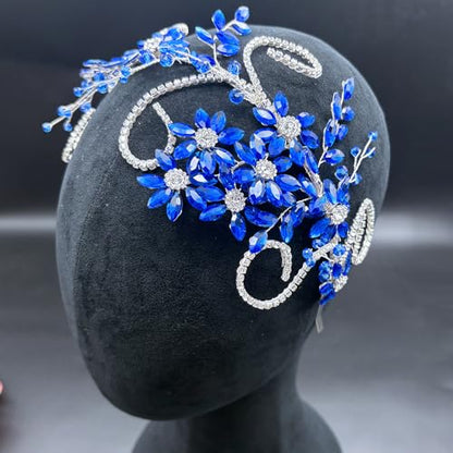 Rhinestone Bride Headband, Wedding Headpiece for Brides, Bridal Hair Accessories(Blue) - color: Blue