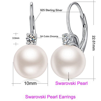 Jiamiaoi Pearl Dangle Earrings 925 Sterling Silver Pearl Earrings for Women 10mm White/Black Pearls - color: 01-White