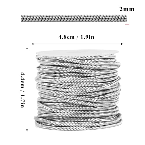 33FT 2mm Thin Stainless Steel Chains Snake Chains Bulk for Jewelry Making | Small 304 Stainless Steel Round Snake Chains Roll Spool for DIY Craft Necklace - color: 2mm Stainless Steel Round Snake Chains