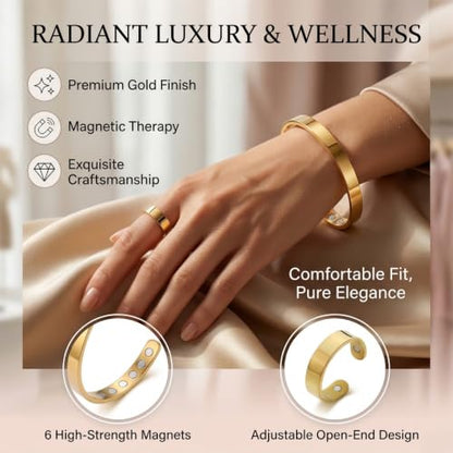 Calming Bracelet Ring Set for Women, Menopause Bracelets Adjustable Bangle Stainless Steel Cuff Climacterium Anxiety Stress Relief Energy Open Jewelry Gift - color: Silver + Silver