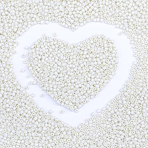 2mm Glass Seed Beads Bulk, Beige 12/0 Tiny Round Seed Bead, Small Mini Pony Craft Beads for Bracelet Necklace Wrist Jewelry Making Beading Weaving DIY Crafts Supplies - color: Beige