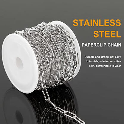 KYUNHOO 16.4 FT Silver Necklace Chains Bulk Embossed Paperclip Chain Roll | 304 Stainless Steel Chains for Jewelry Making Textured Paper Clip Chain with Clasps Jewelry Supplies DIY Crafts - color: Embossed Paperclip Silver