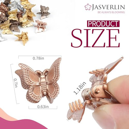 JASVERLIN Mini Butterfly Hair Clips for Girls Women - Y2K Small Tiny Cute Hair Accessories Non-Slip Claws Clip - 90S Silver Gold Brown Color 50 pcs (Metallic Harmony) - color: Metallic Harmony