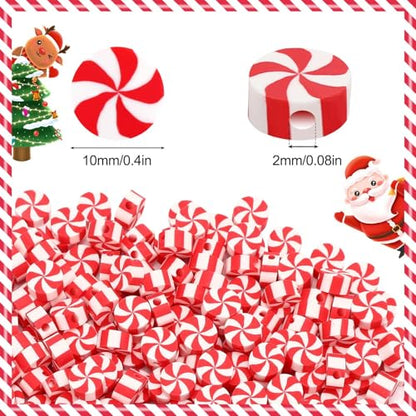 300Pcs Peppermint Candy Clay Beads,Christmas Red and White Round Polymer Clay Beads for Jewelry Making Xmas Crafts fBracelets Necklaces Earrings and Holiday - color: Red White