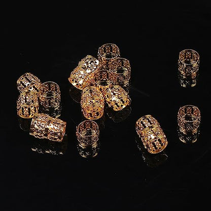 SEVENHEAD 50 Pcs Dreadlock Beads Hair Accessories - Adjustable Hair Rings, Cuffs and Metal Braiding Clips for Braids (Gold) - color: Gold