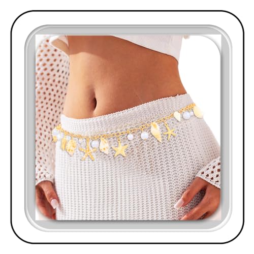 BODIY Seashell Waist Body Chain Starfish Belly Chain Jewelry for Women | Gold Bikini Waist Chain Mermaid Custom Accessories Layered Summer Beach Chain Adjustable for Party Vacation Fashion - color: Gold