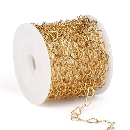 16.5FT Gold Heart Chain Roll 3.5mm Stainless Steel Chain for Jewelry Making | 18K Gold PVD Plated Heart Link Chain Spool Bulk for Necklace Bracelet Crafts - color: gold color(3.5mm)