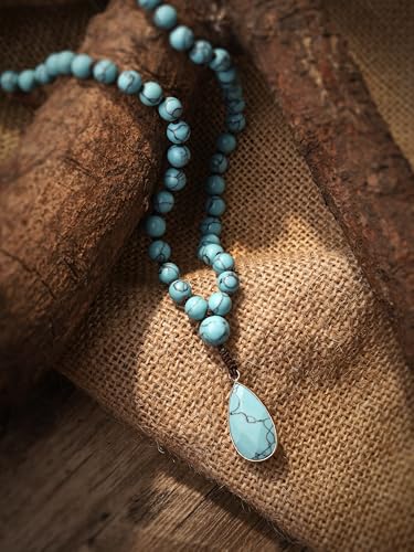 MINACHI Created Turquoise Long Necklace, Irregular Shape Beads, Bohemian Vintage Ethnic Style Jewelry for Women - style: Necklace L10-038