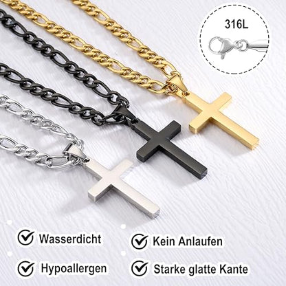 WEDDINEN Cross Necklace for Men Boys, Stainless Steel Layered Cross Pendant Cuban/Figaro Chains Christmas Jewelry Gifts - color: Silver, size: 20in/22in