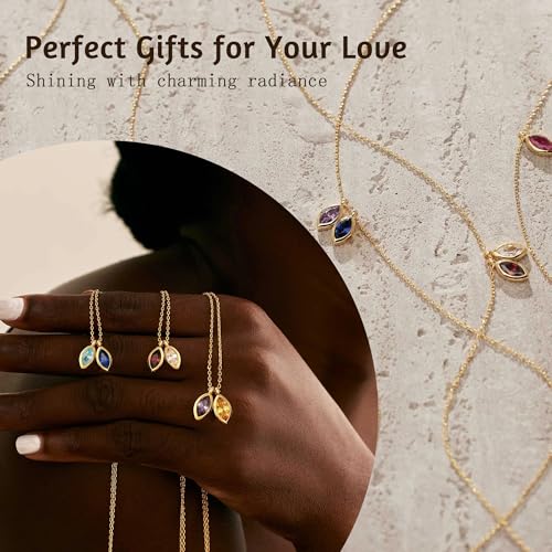 2026 Graduation Gifts Birthstone Necklace for Women Dainty Gold Necklace with 2 Birthstone Birthday Gift for Her Teen Girl Gift Trendy Stuff for Her Mom Daughter Girlfriend Friend Christmas Stocking Stuffers - color: 02-03 Feb & Mar, style: Leaf