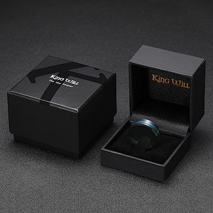 King Will Mens Galaxy Tungsten Wedding Band | 6mm/8mm, Beveled Edge, Comfort Fit, Durable, Sandstone Opal Inlay Polished, Everyday Wear - color: Blue Green-8mm