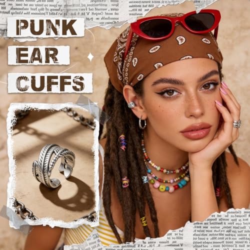 Gothic Clip On Ear Cuff Stainless Steel No Piercing Helix Cartilage | Hypoallergenic,Non Piercing Helix Cartilage,Gold Silver,Fake Earring,Lightweight,Punk Gothic Jewelry Gift Women Men - color: K7-Edgy Design Silver 3