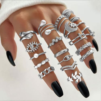 CHICUTIE Gold Knuckle Rings Set For Women Stackable Joint Finger Midi Rings Dainty Cubic Crystal Zirconia Simple Hollow Twist Cute Rings Pack Jewelry Gift - style: 52pcs Silver