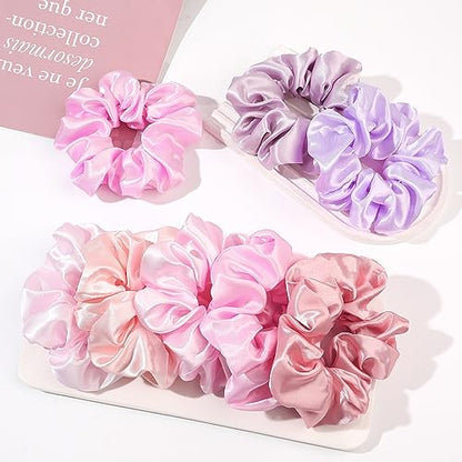 Satin Hair Scrunchies for Women's Thick Curly Hair - Big Ponytail Holders and Hair Ties for Girls, Cute No Crease No Damage Pony Tails - color: Pink