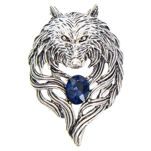 HETICA Vintage Animal Dragon Skull Wolf Crown Lion Brooch for Men Women Suit Tie Dress Lapel Pin Fashion Jewelry - style: Vintage Silver Wolf