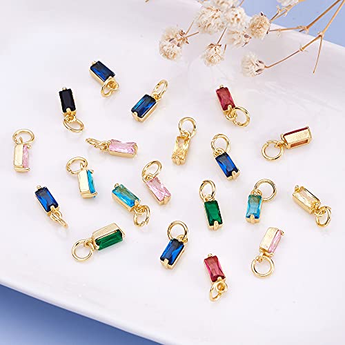 Beadthoven 20pcs Real 18K Gold Plated Rectangle Crystal Charm Pendants Cubic Zirconia Charm Beads with Jump Ring for DIY Jewelry Making Necklace Choker Earrings Tiny Dangle Accessories - color: 0Rectangle-Mixed