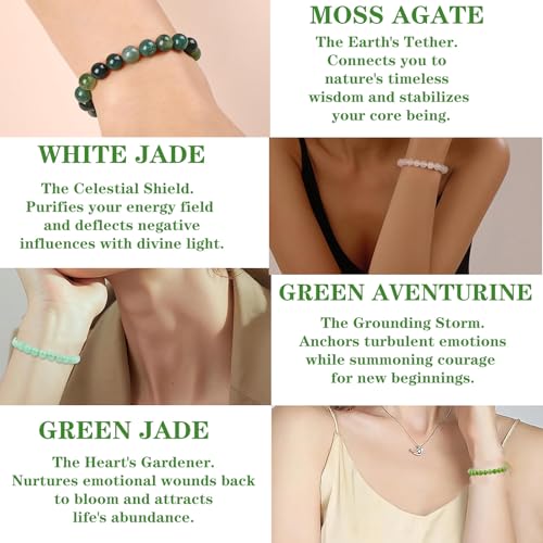 4mm 6mm 8mm Healing Crystal Bracelets for Women Men Natural Stone Beaded Stretch Bracelet Handmade Gemstone Reiki Spiritual Jewelry Gifts - color: Green Jade+White Jade+Aventurine+Moss Agate-Healing, size: 8mm
