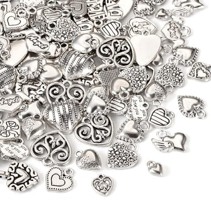 Elecrelive Crystal Heart Charms Rhinestone Heart Pendants Valentine Charms for Necklace Bracelet Earring Wedding Jewelry - color: Antique Silver, 100pcs