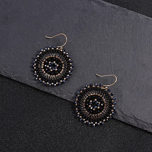 Colorful Summer Beaded Earrings For Women Crystals Glass Bead Dangle Drop Bohemia Earrings Statement Earrings For Women - color: Black